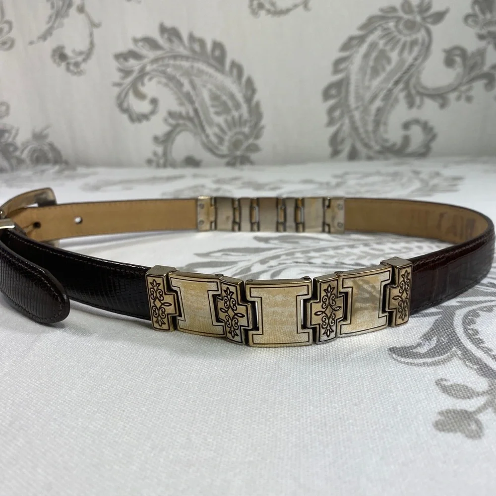 Brighton VINTAGE cowgirl MADE IN USA Belt Leather Silver Metal Faux Snake 40609‎